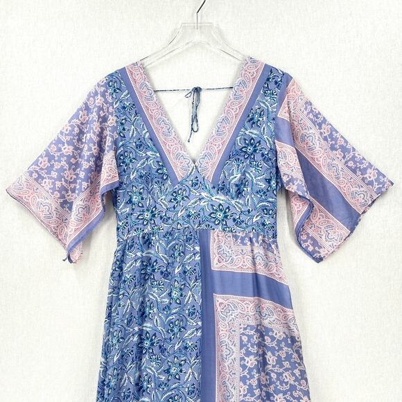 ANTIK BATIK Iloni Open Back Dress Womens Small Cotton Silk Printed Midi V-neck - Picture 5 of 16